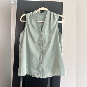 Shein Mint Green Button Up Satin Blouse Size S